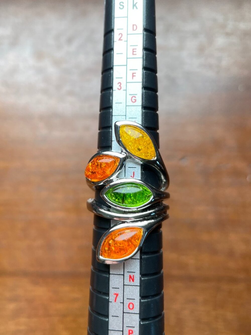 Colorful Marquise Statement Ring Silver Tone Size 5.5 Abstract Leaf Design.